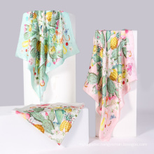 Beauty accessory 12M/M cactus floral printing satin silk scarf custom silk square scarf